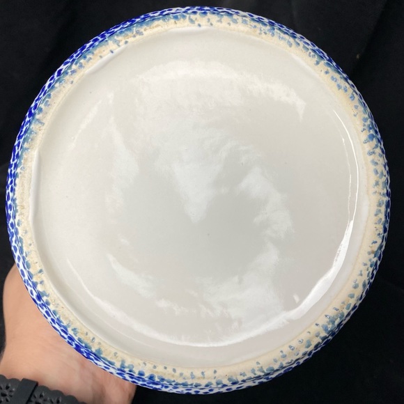 Vintage Heart Sponge Painted Blue & Red Ceramic/Stoneware Canister with Lid - Picture 8 of 16